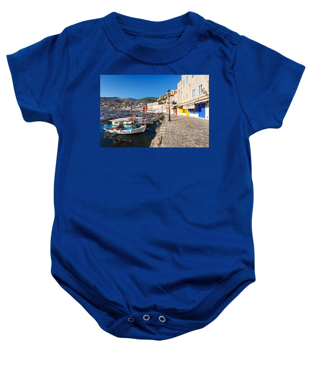 Aegean Baby Onesie featuring the photograph Hydra - Greece #3 by Constantinos Iliopoulos