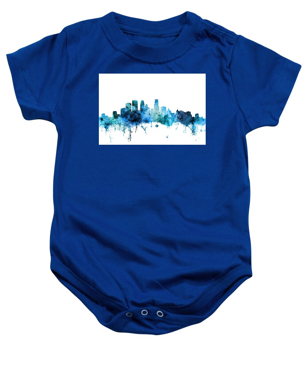 Minneapolis Baby Onesie featuring the digital art Minneapolis Minnesota Skyline #8 by Michael Tompsett