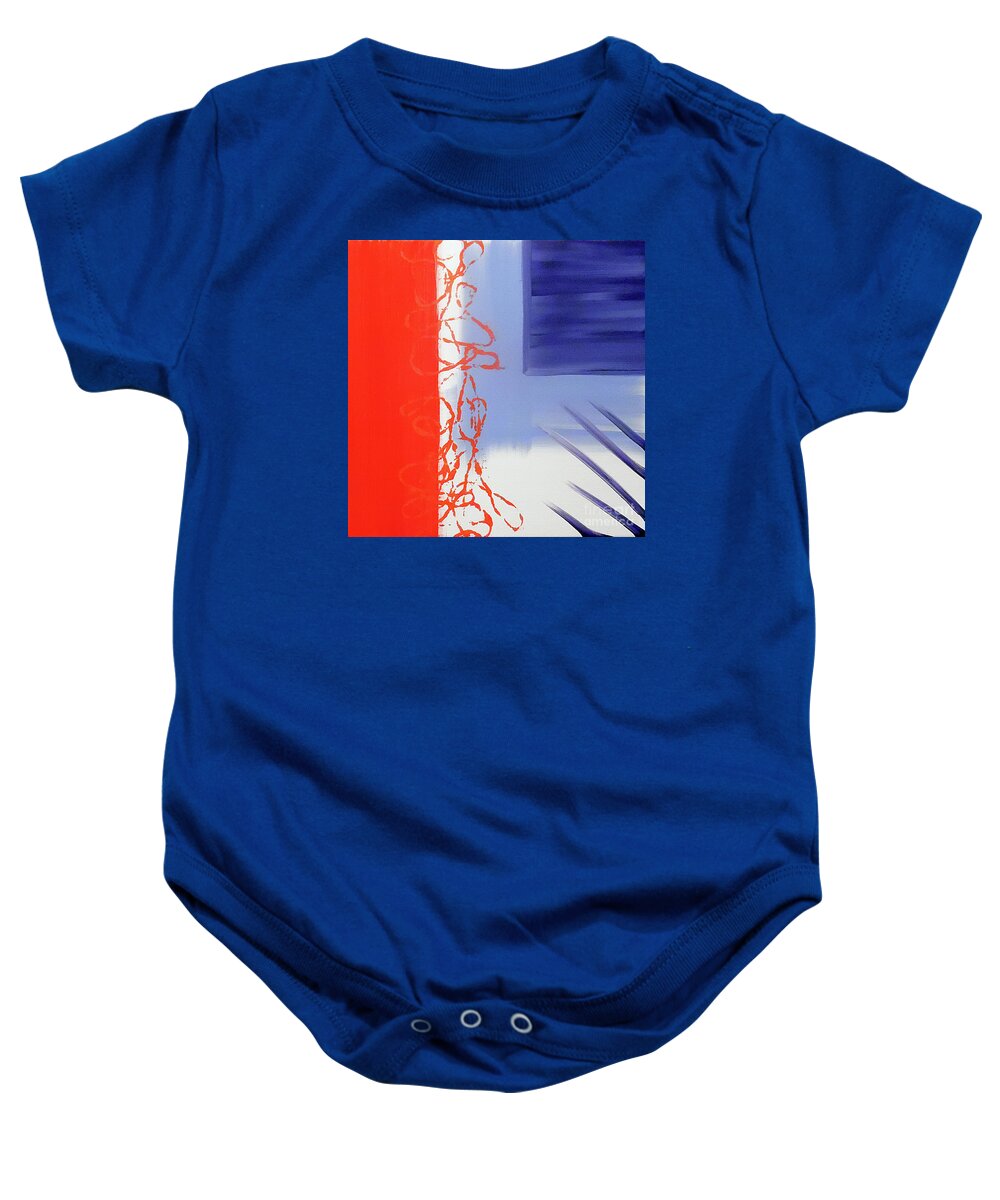 Red White Blue Baby Onesie featuring the painting Abstract America by Jilian Cramb - AMothersFineArt