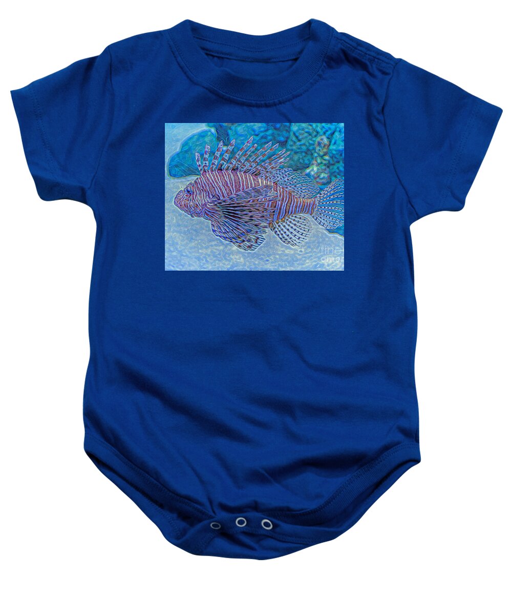 Abstract Baby Onesie featuring the digital art Abstract Lionfish by Ray Shiu