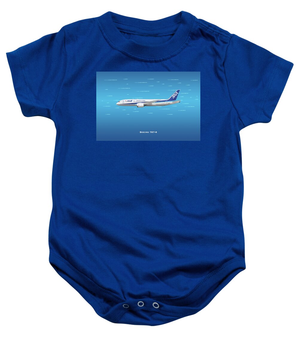 All Nippon Airways Baby Onesie featuring the digital art ANA Boeing 787-8 Dreamliner by Airpower Art