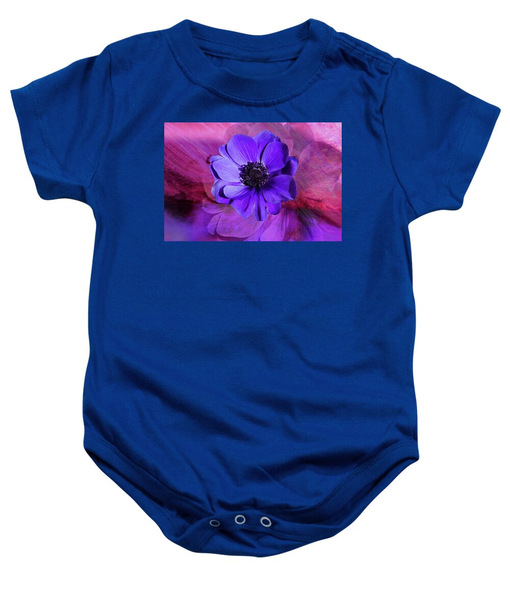 Anemone Baby Onesie featuring the digital art Anemone in Purple by Terry Davis