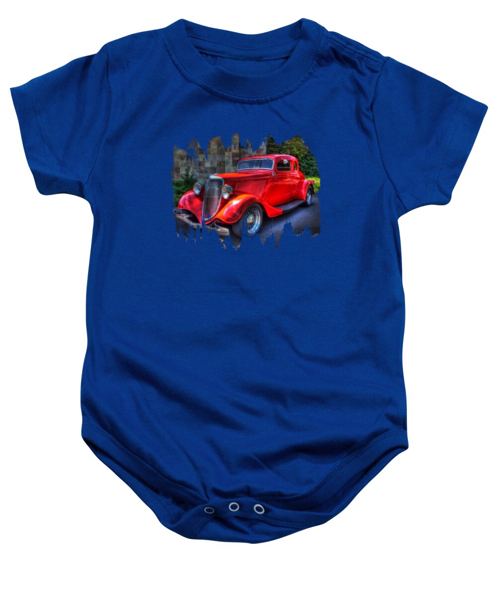Automotive Art Baby Onesie featuring the photograph 1934 Red Ford Coupe by Thom Zehrfeld