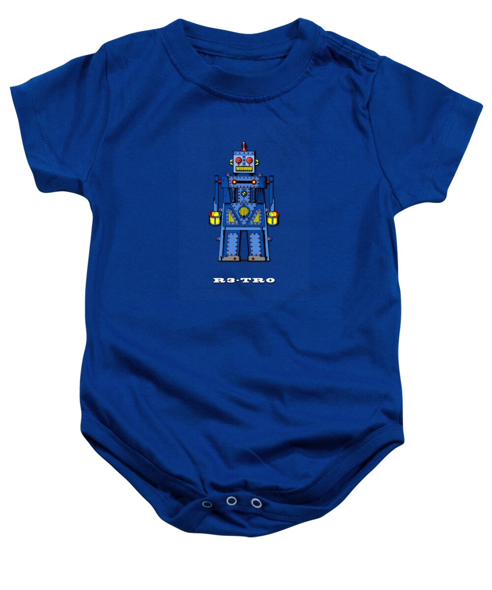 Retro Baby Onesie featuring the photograph R3 TR0 Robot by Mark Rogan