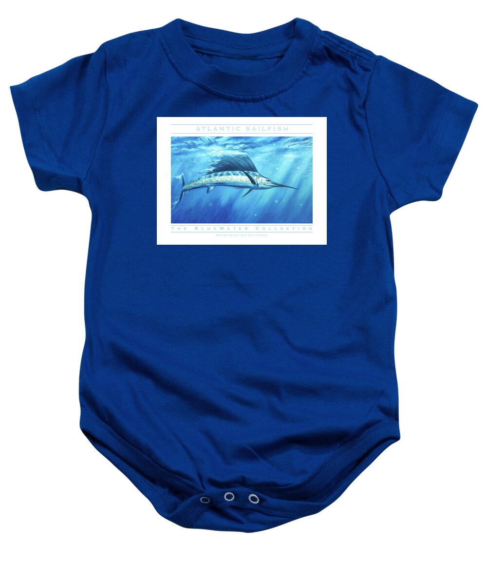 Sailfish Art Baby Onesie featuring the painting Atlantic Sailfish by Guy Crittenden