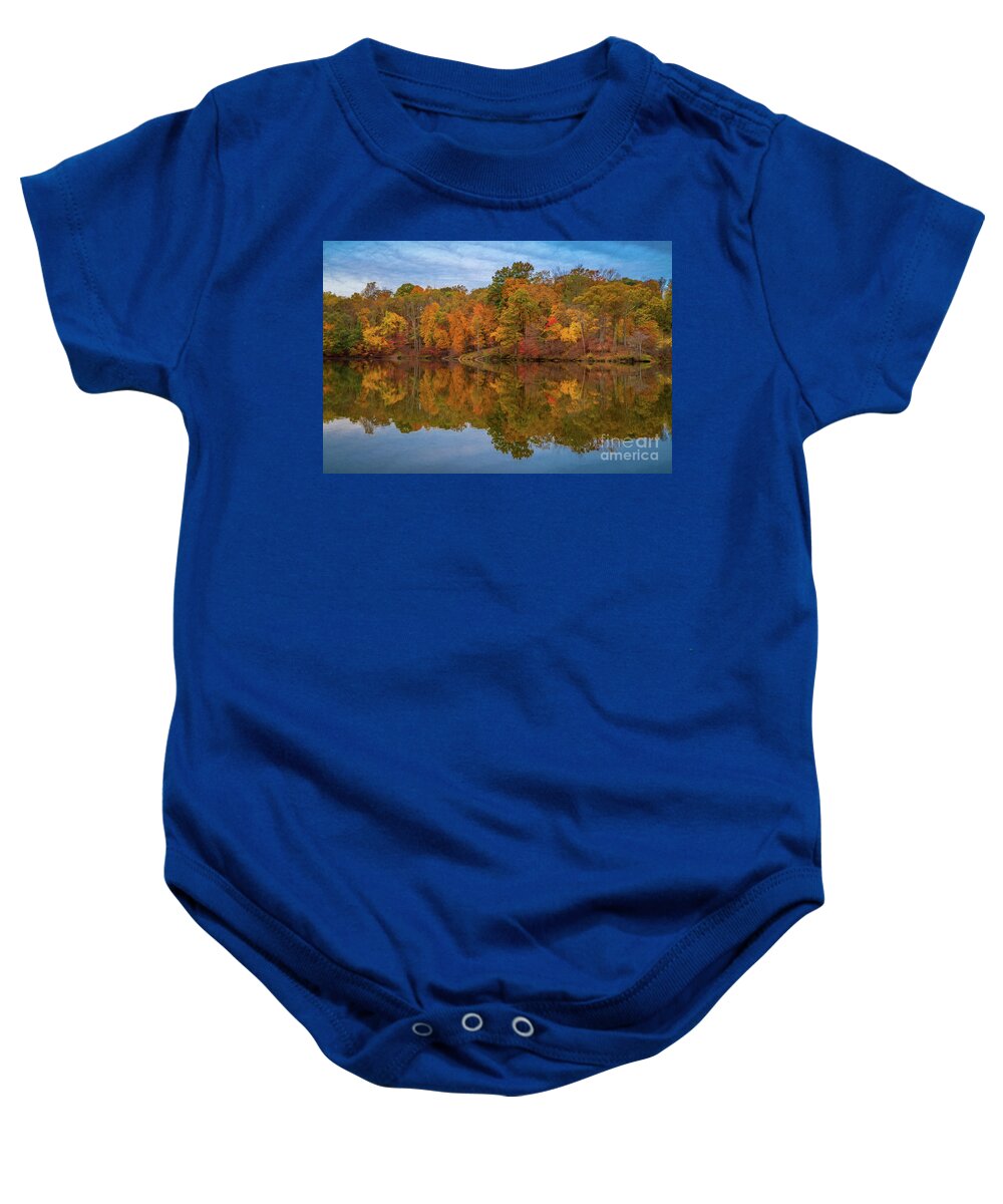 Autumn Baby Onesie featuring the photograph Autumn at Lake Needwood by Izet Kapetanovic