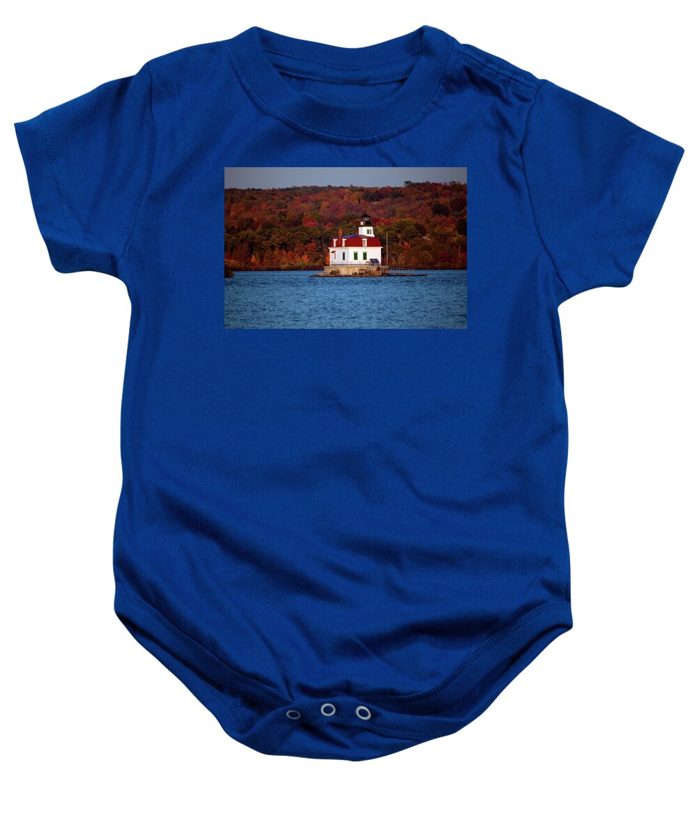 Lighthouse Baby Onesie featuring the photograph Autumn Evening at Esopus Lighthouse by Jeff Severson