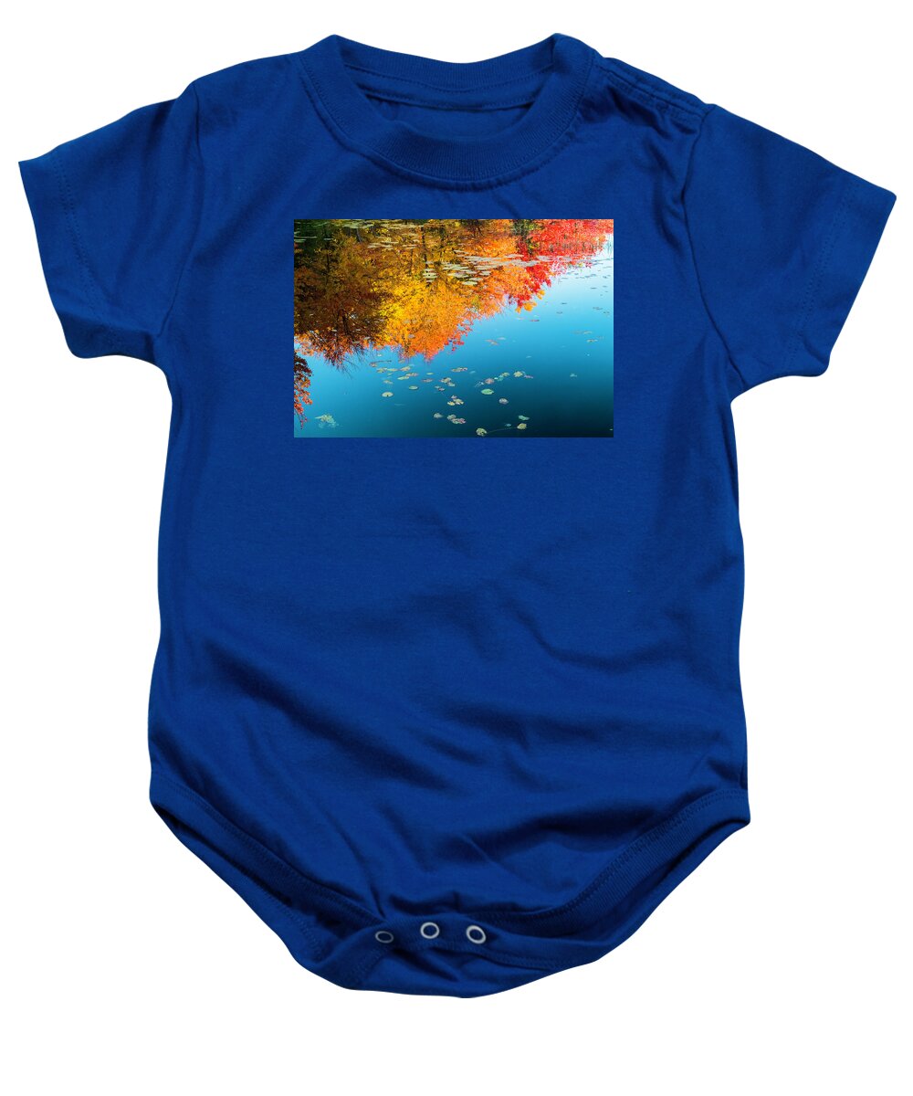 Intimate Landscape Baby Onesie featuring the photograph Autumn Reflections by John Roach