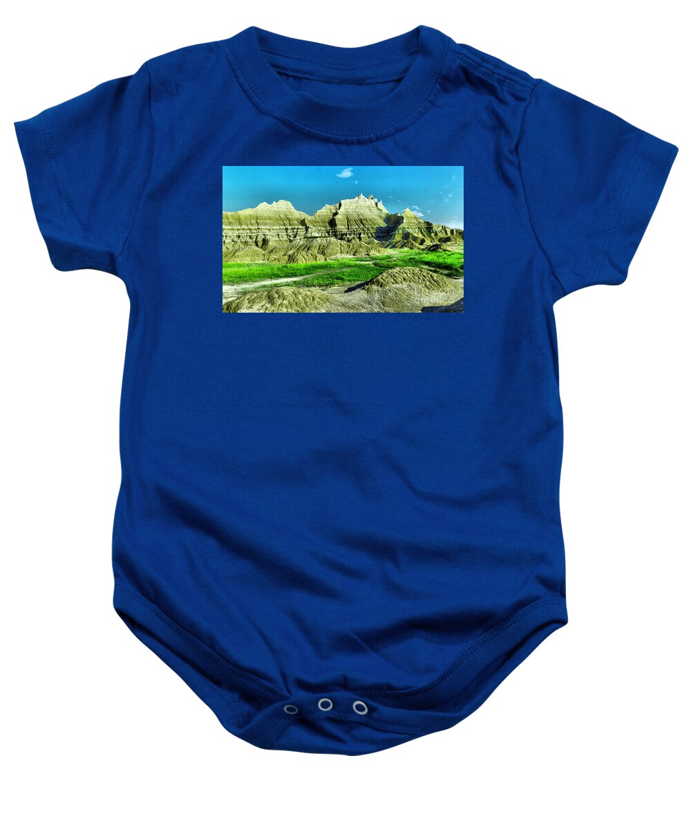 Landscape Baby Onesie featuring the photograph Badlands in South Dakota by Jeff Swan