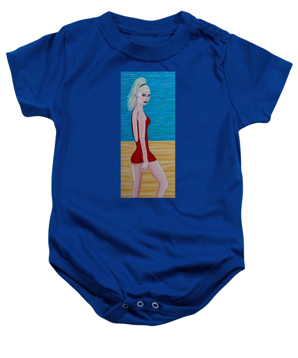 Celebrity Paintings Baby Onesie featuring the painting Beach Babe by Sandra Marie Adams