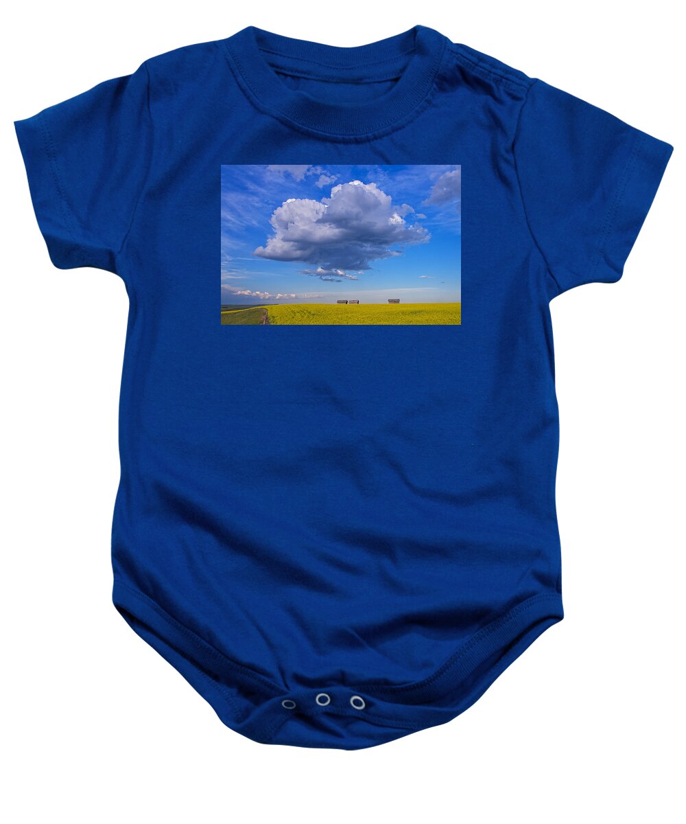 Canola Baby Onesie featuring the photograph Big Clouds by Bill Cubitt