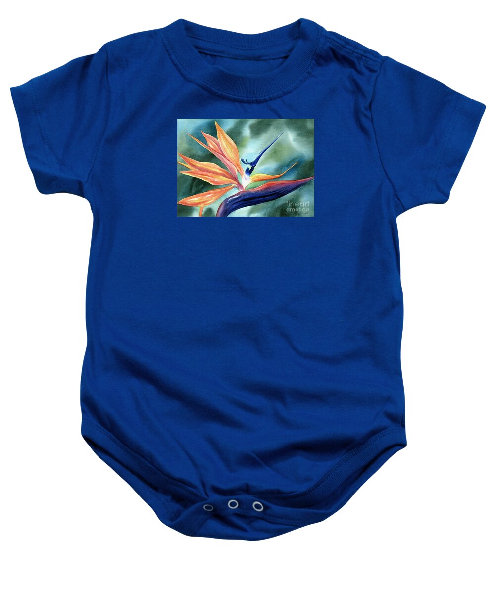 Bird Of Paradise Baby Onesie featuring the painting Bird of Paradise by Deborah Ronglien