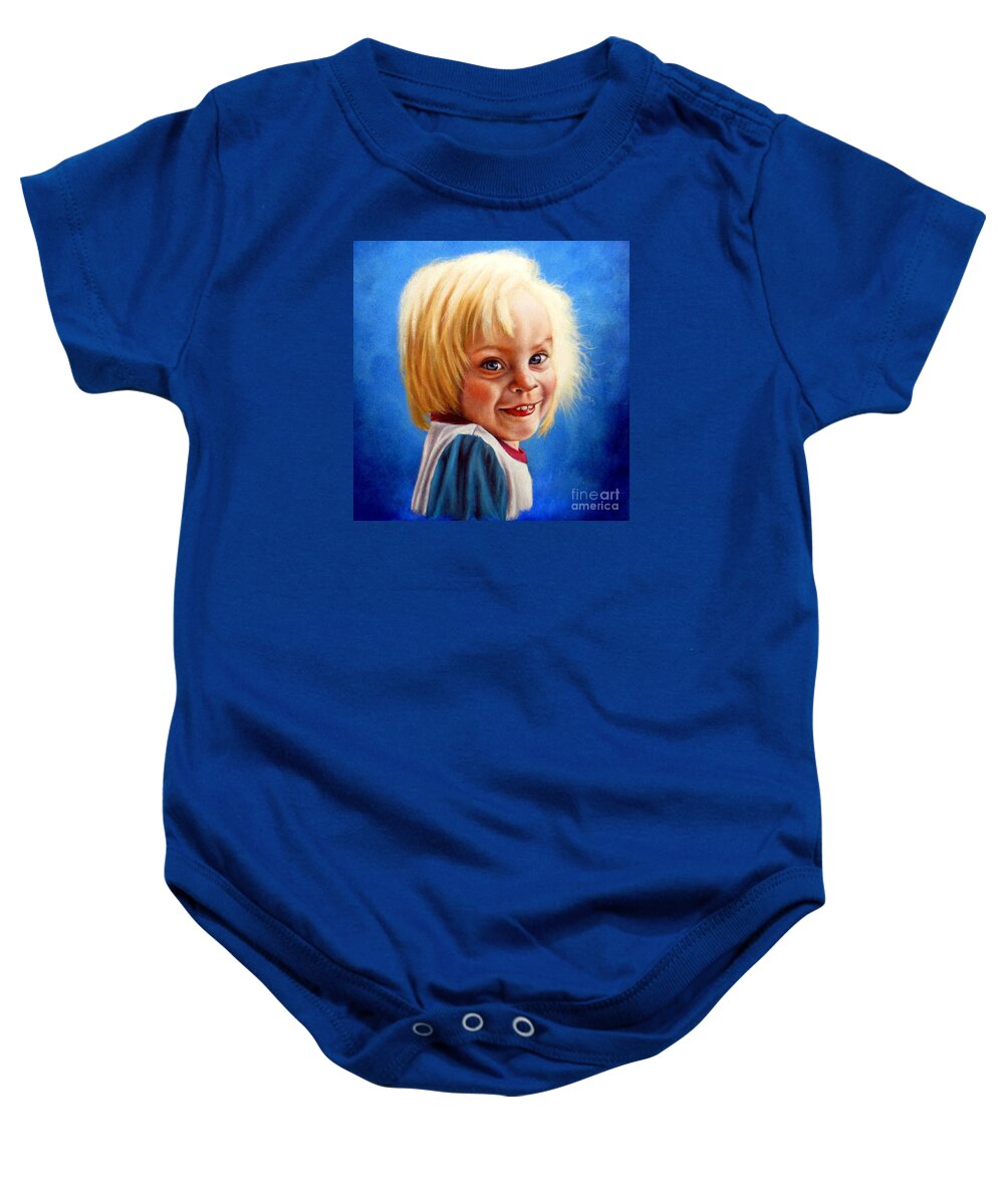 Girls Baby Onesie featuring the painting Bite Your Tongue by Georgia Doyle