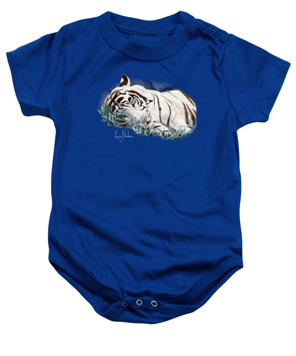 Tiger Baby Onesie featuring the painting Blue Eyes by Lucie Bilodeau
