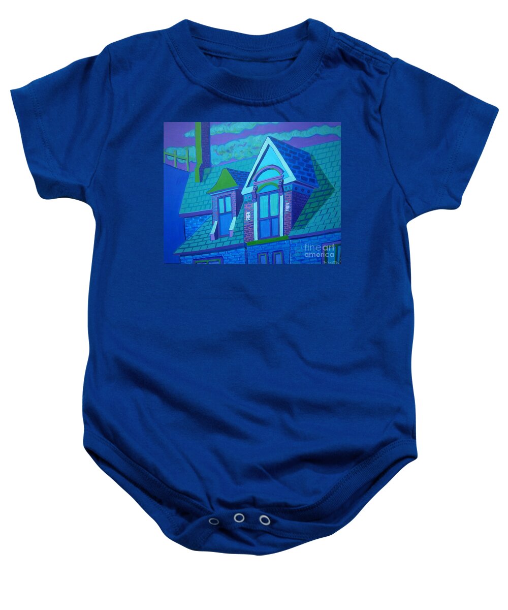 Blue Baby Onesie featuring the painting Blue Gloucester Rooftop by Debra Bretton Robinson