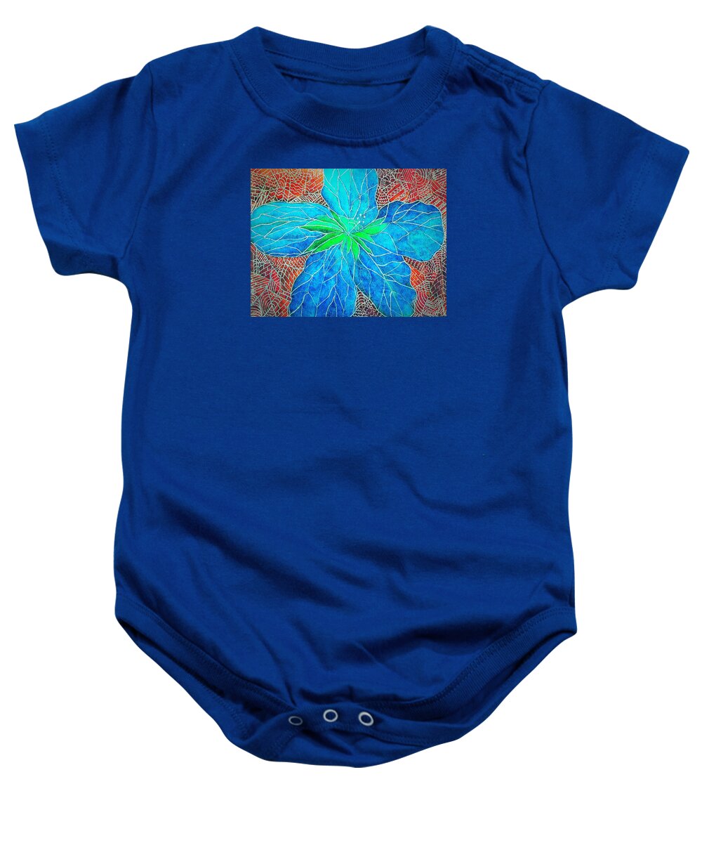 Blue Baby Onesie featuring the painting Blue Hibiscus abstract by Anne Sands