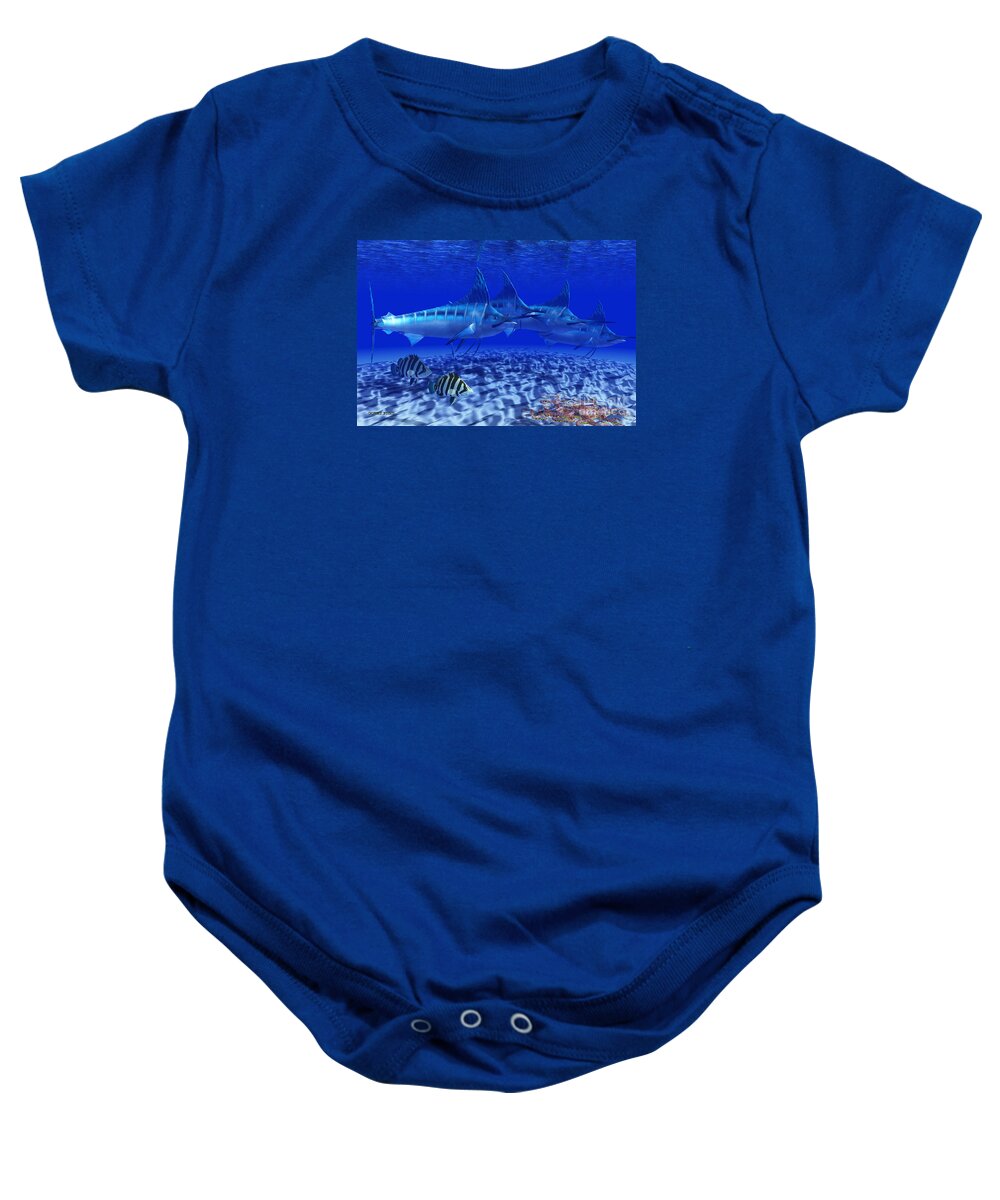 Blue Marlin Baby Onesie featuring the painting Blue Marlin Pack by Corey Ford