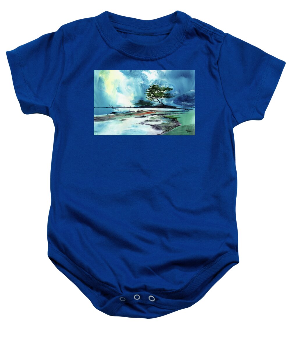 Nature Baby Onesie featuring the painting Blue Sky by Anil Nene