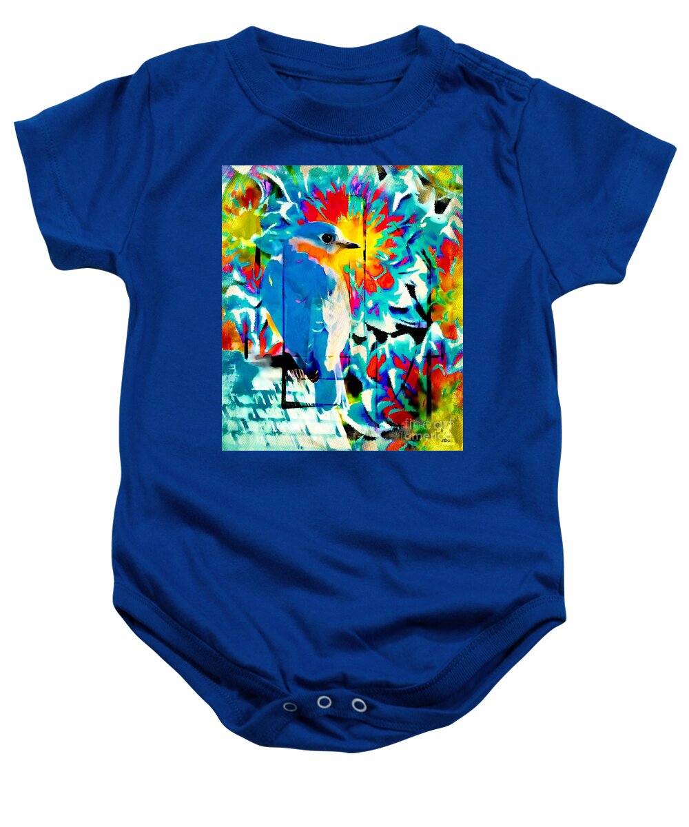 Bluebird Baby Onesie featuring the mixed media Bluebird Pop Art by Tina LeCour