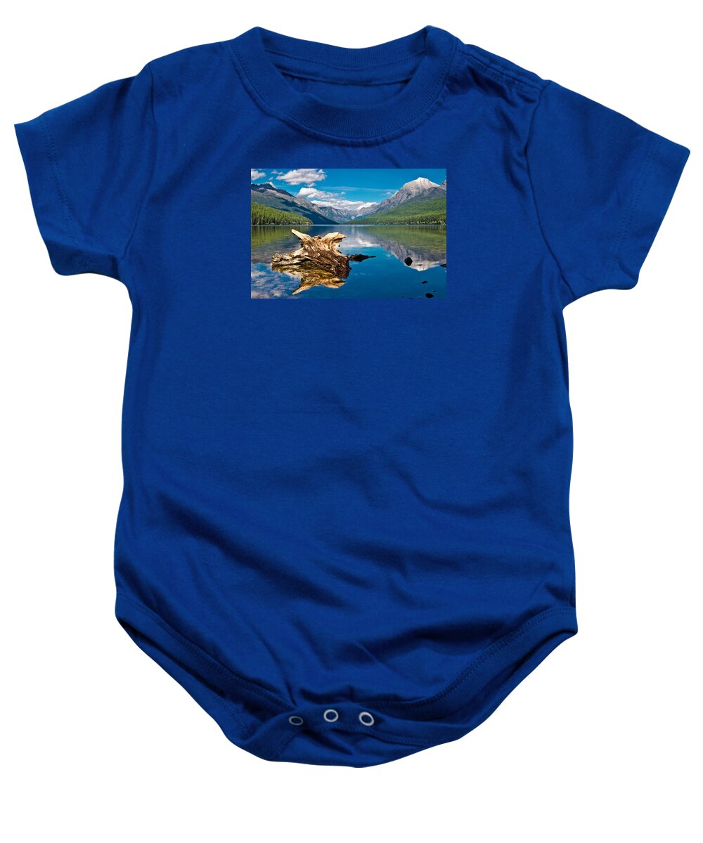 Mountain Baby Onesie featuring the photograph Bowman Lake 1, Glacier Nat'l Park by Jedediah Hohf
