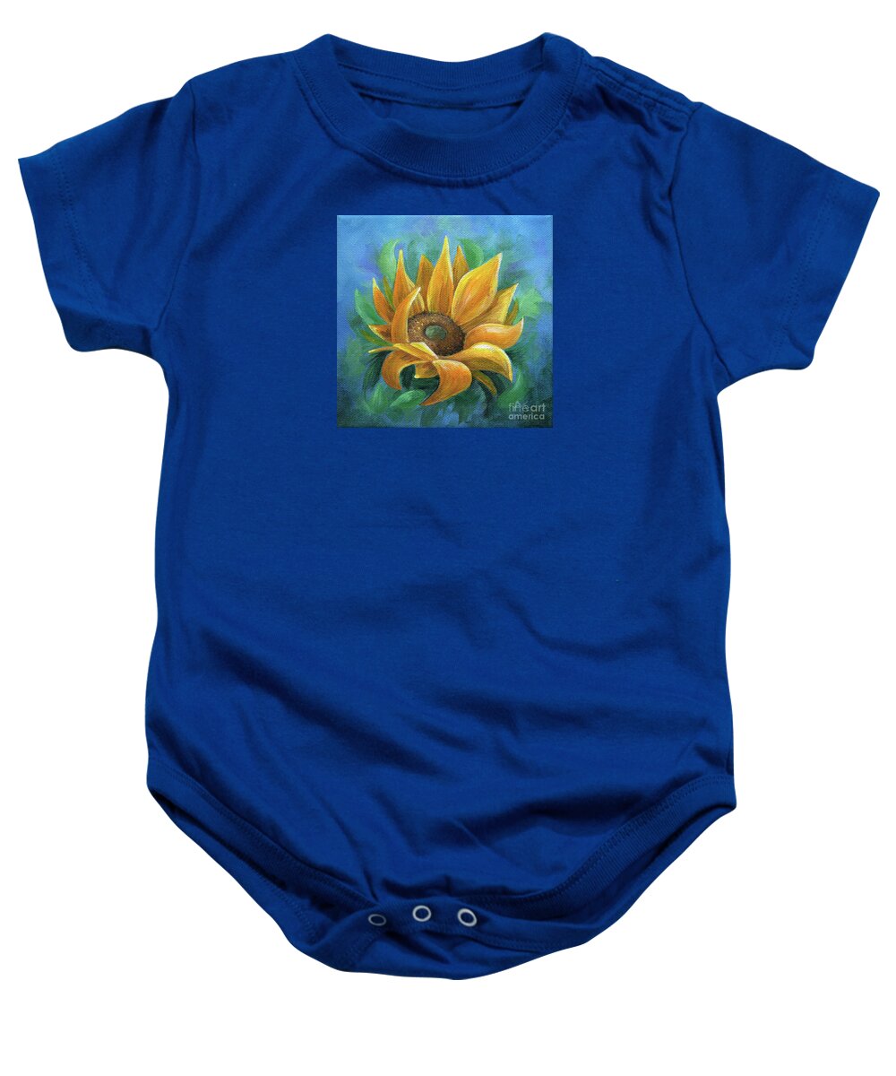 Sunflower Baby Onesie featuring the painting Burst of Sunshine by Annie Troe