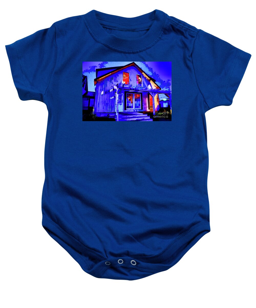 Canada Cafes Nightime Baby Onesie featuring the photograph Cafe at Night by Rick Bragan