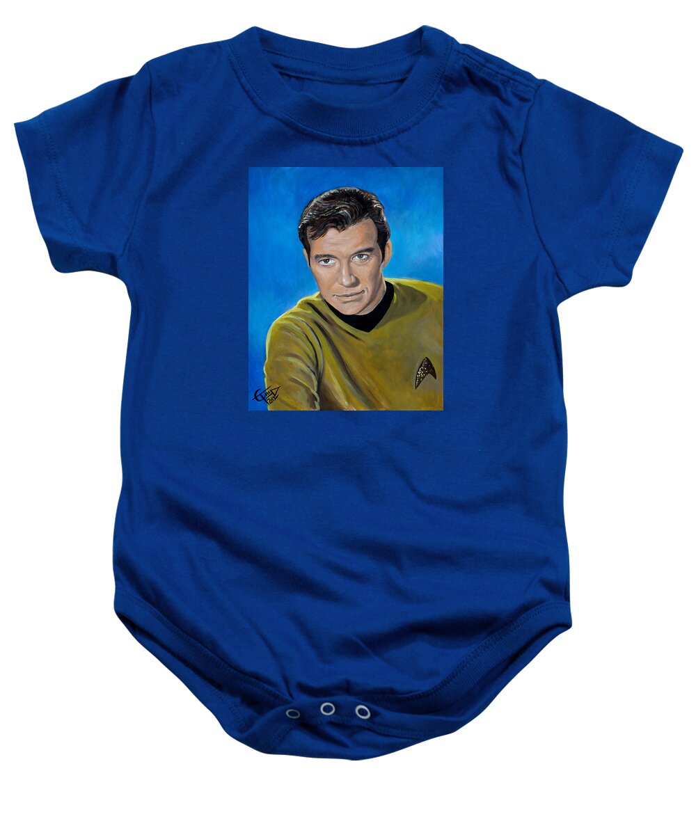 Star Trek Baby Onesie featuring the painting Captain Kirk by Tom Carlton