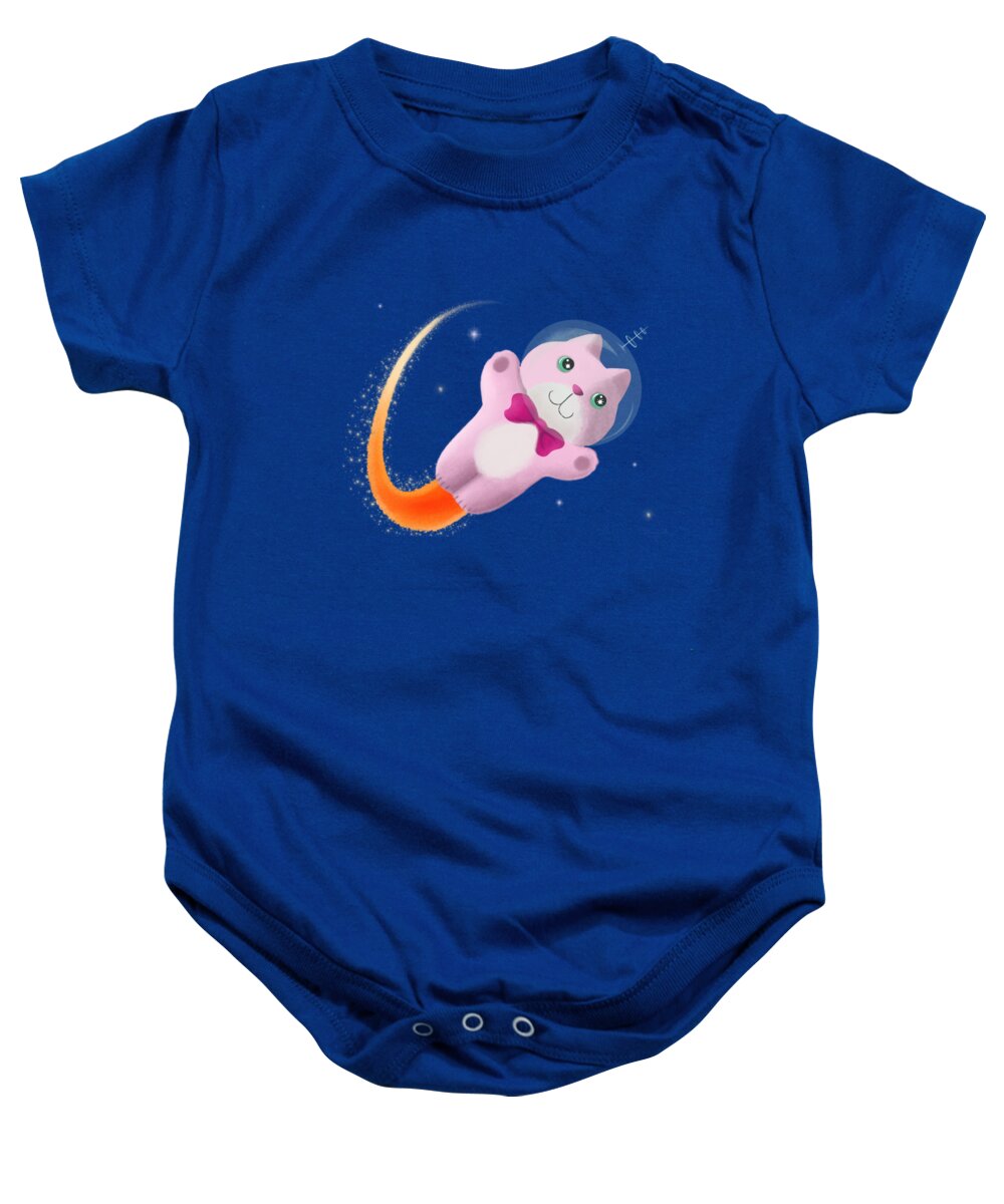 Space Baby Onesie featuring the painting Captain Space Kitty of the 24th Century by Little Bunny Sunshine