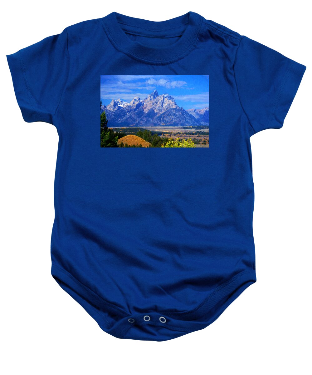 Tetons Baby Onesie featuring the photograph Cathedral Group Impressions by Greg Norrell