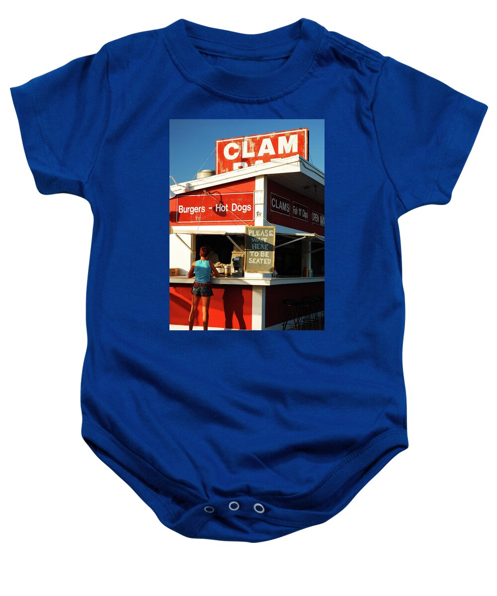 Suburb Baby Onesie featuring the photograph Clam Bar, East Hampton by James Kirkikis