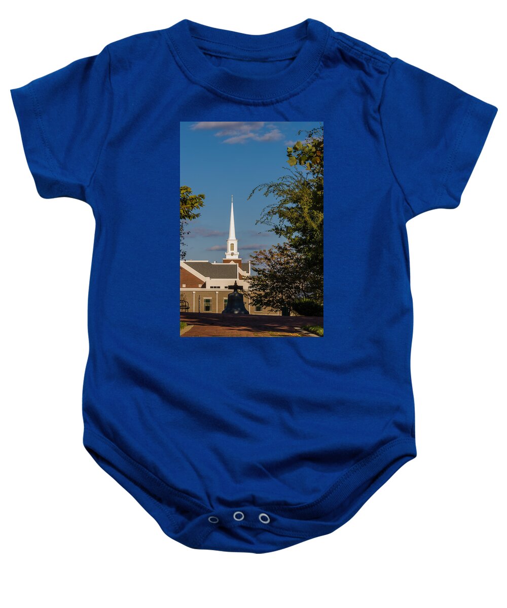 Architecture Baby Onesie featuring the photograph County Courthouse Bell and Church Spire by Ed Gleichman