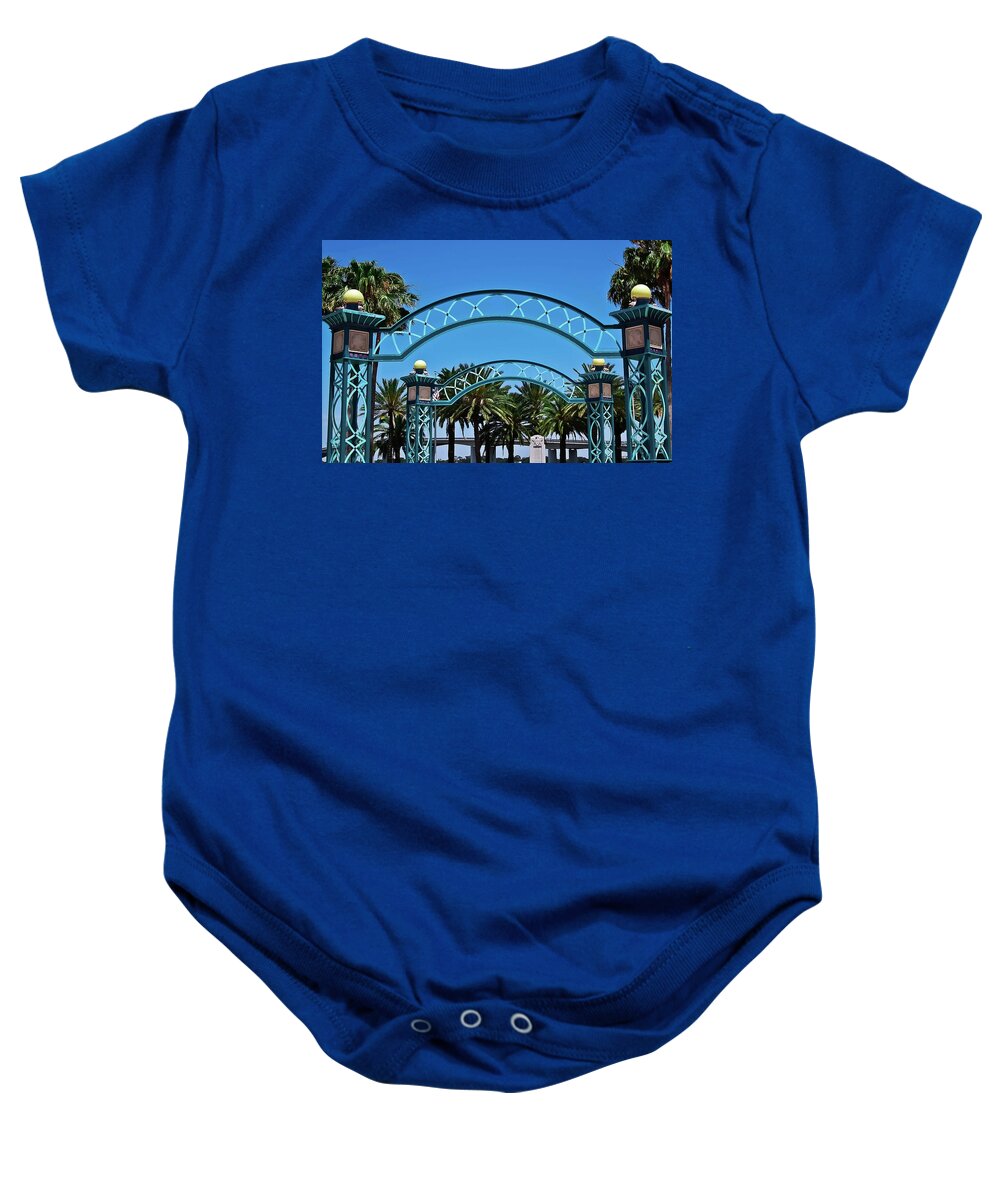 Arbors Baby Onesie featuring the photograph Crosswalk of Valor by DigiArt Diaries by Vicky B Fuller