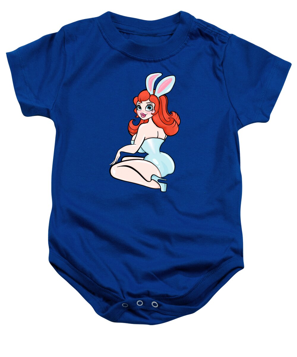 Pinup Baby Onesie featuring the painting Cute Curvy Bunny Pinup by Little Bunny Sunshine