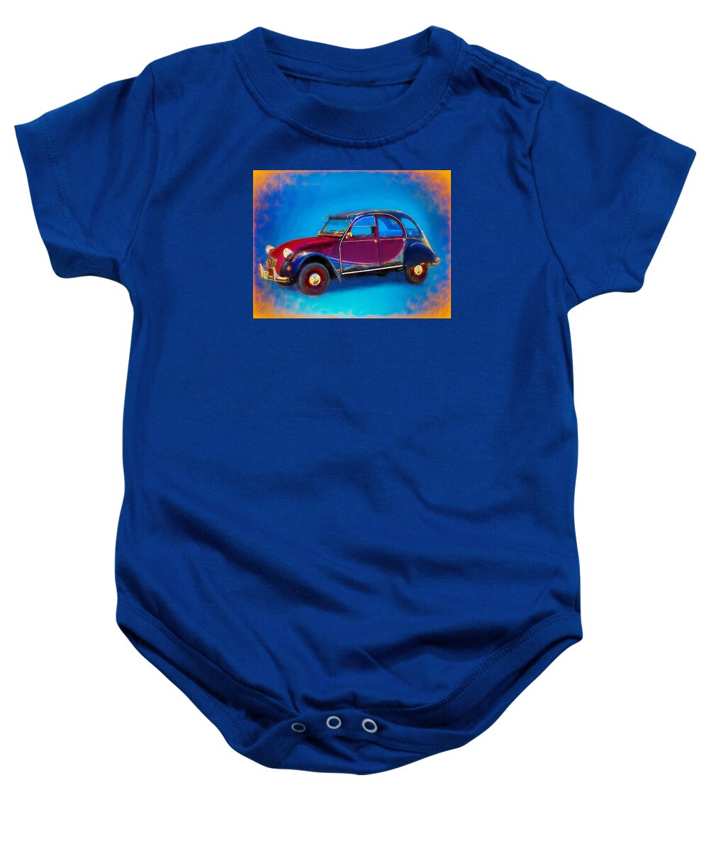 Classic Car Baby Onesie featuring the digital art Cute Little Car by Rick Wicker