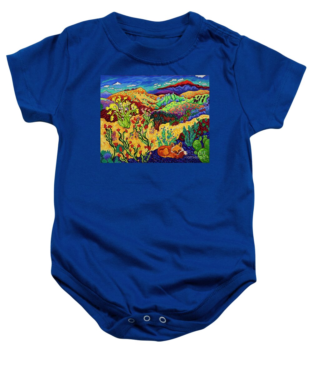 Desert Landscape Baby Onesie featuring the painting Desert Fox Tapestry by Cathy Carey