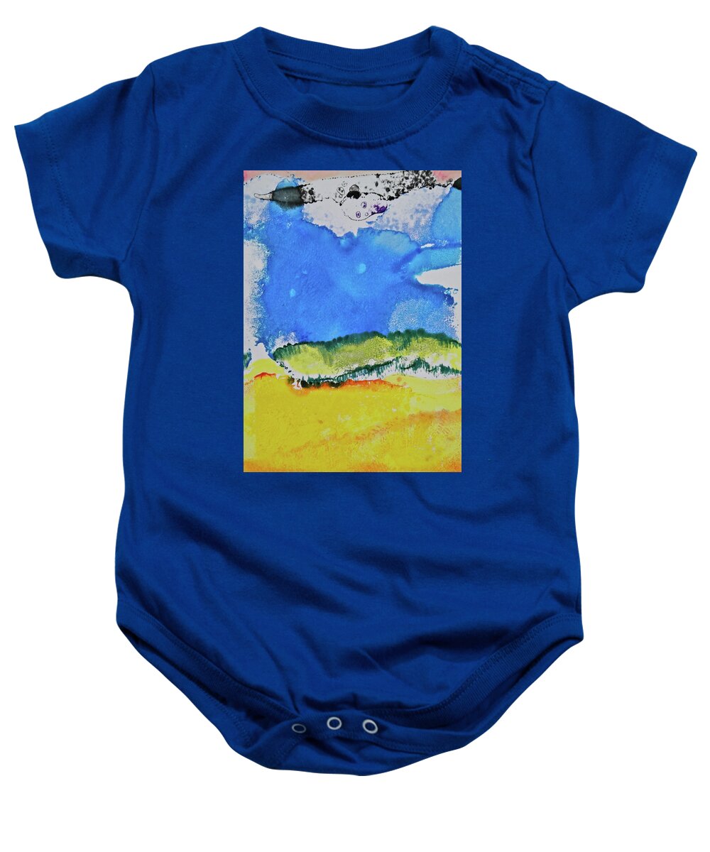 Landscape Baby Onesie featuring the painting Distant Peaks by Michele Myers