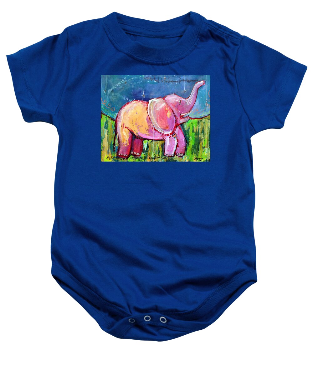 Elephant Baby Onesie featuring the painting Emily's Elephant 2 by Laurie Maves ART