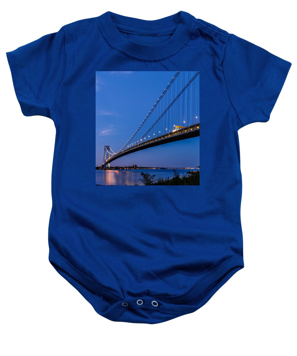 Brooklyn Baby Onesie featuring the photograph Evening at Verrazano-Narrows Bridge by SAURAVphoto Online Store
