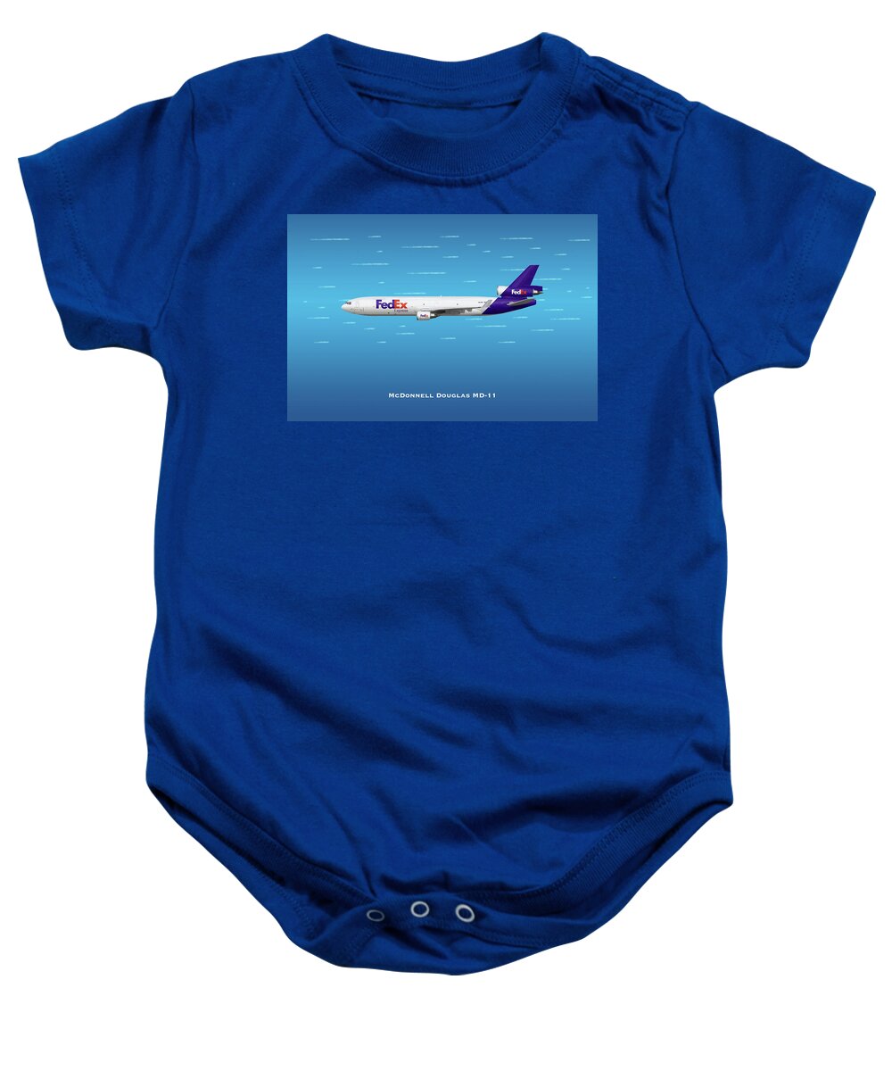 Fedex Baby Onesie featuring the digital art FedEx McDonnell Douglas MD-11 by Airpower Art