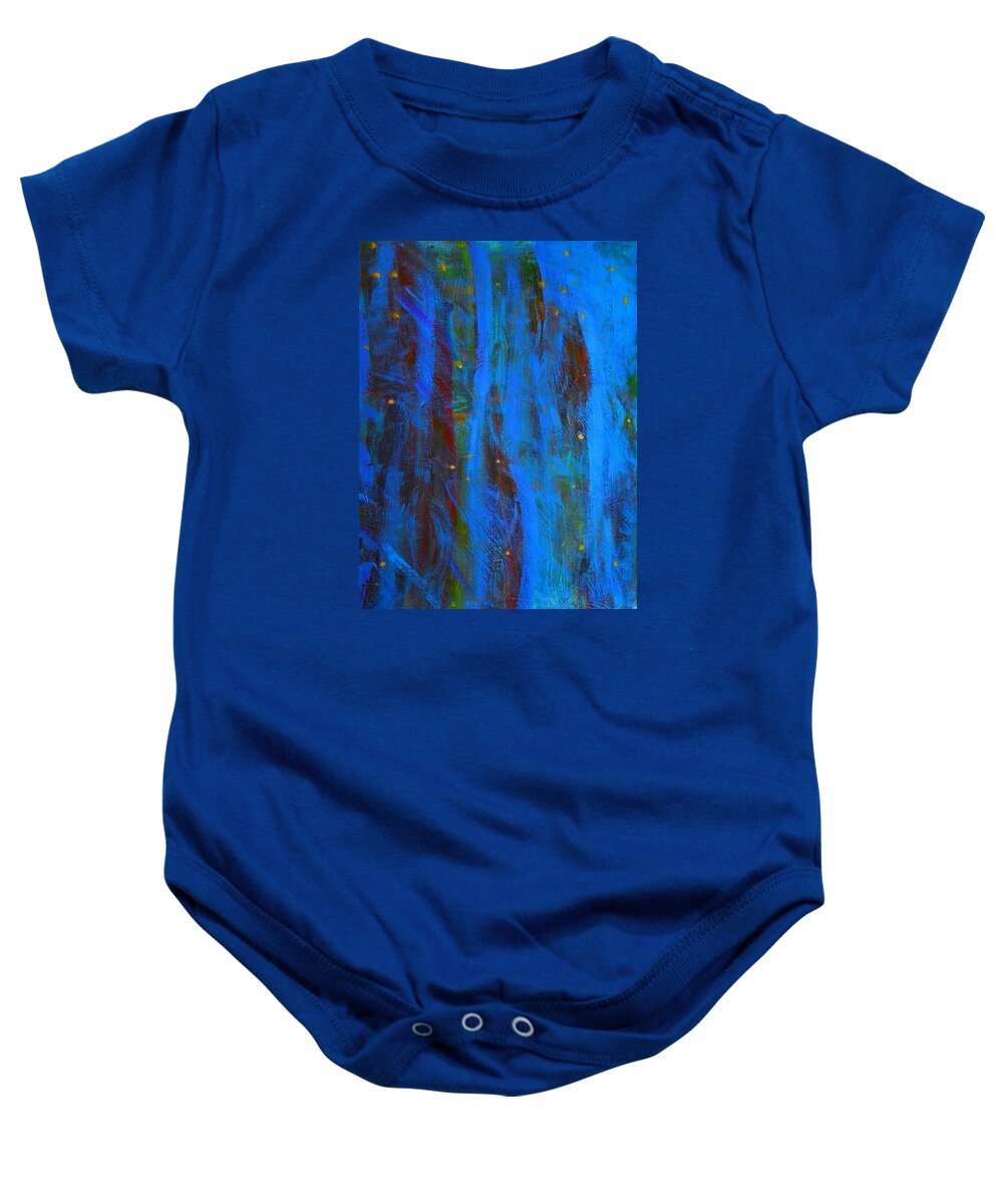 Original Baby Onesie featuring the painting Fireflies in the Night Woods Abstract by Stacie Siemsen