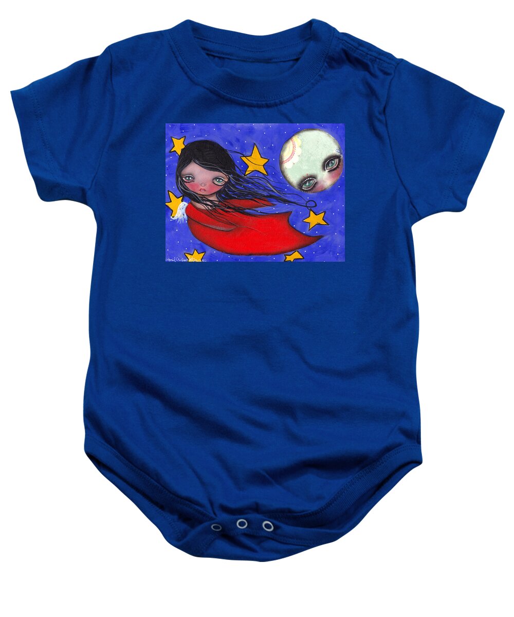 Angel Baby Onesie featuring the painting Flying with the Moon by Abril Andrade