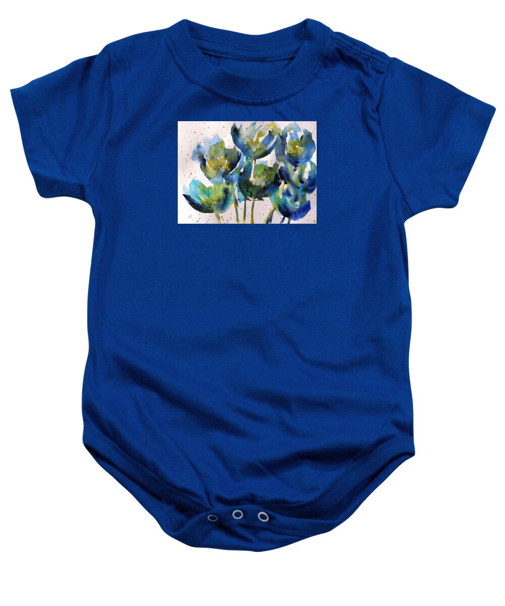 Floral Baby Onesie featuring the painting Forever Loving blue by Kim Shuckhart Gunns