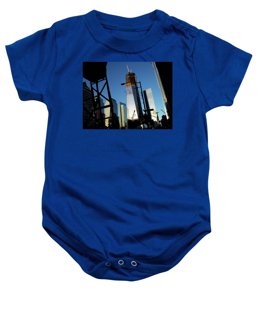 Freedom Tower Baby Onesie featuring the photograph Freedom Tower Under Construction in NYC by Linda Stern