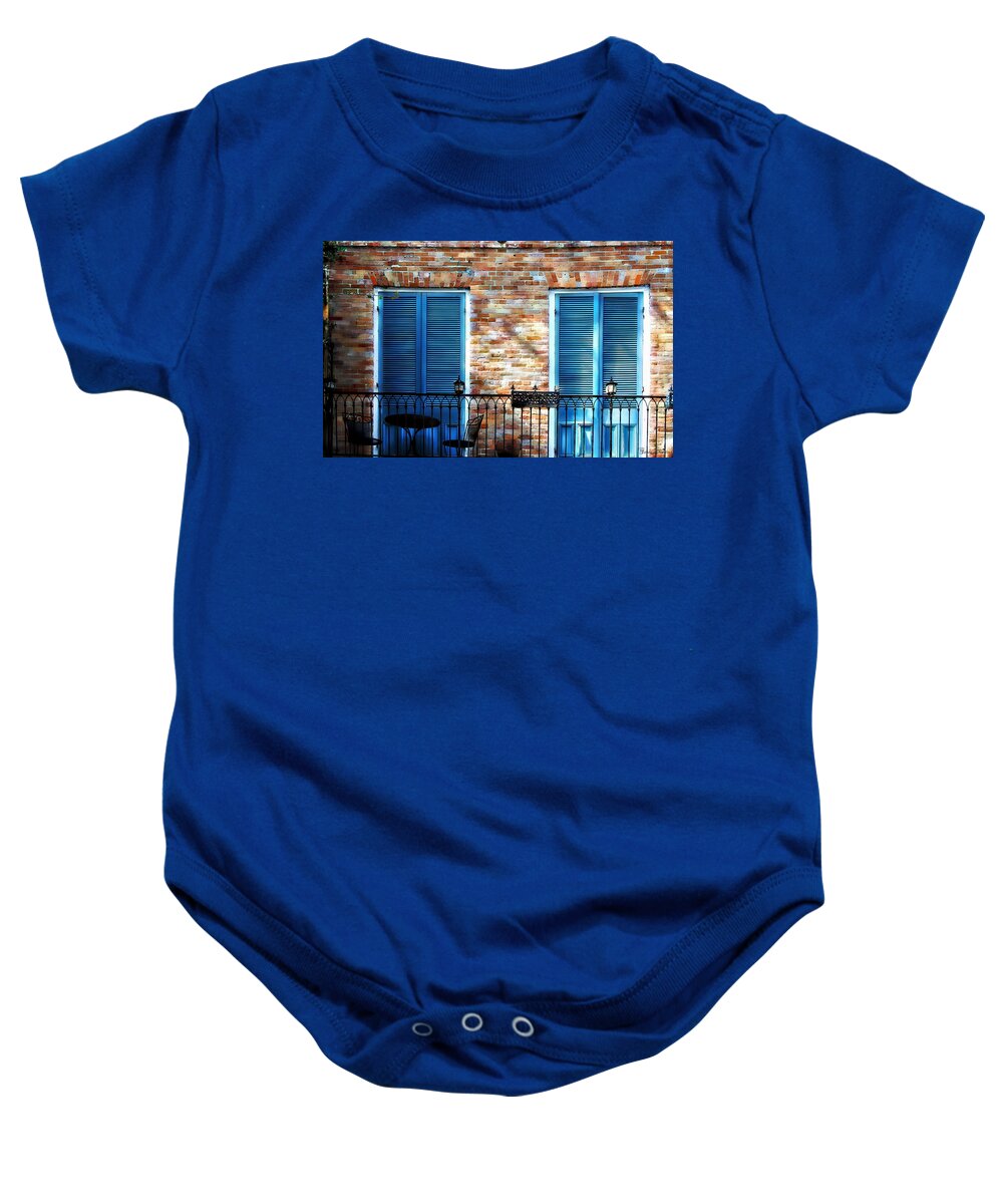 French Quarter Baby Onesie featuring the painting French Quarter Balcony Morning by Barbara Chichester