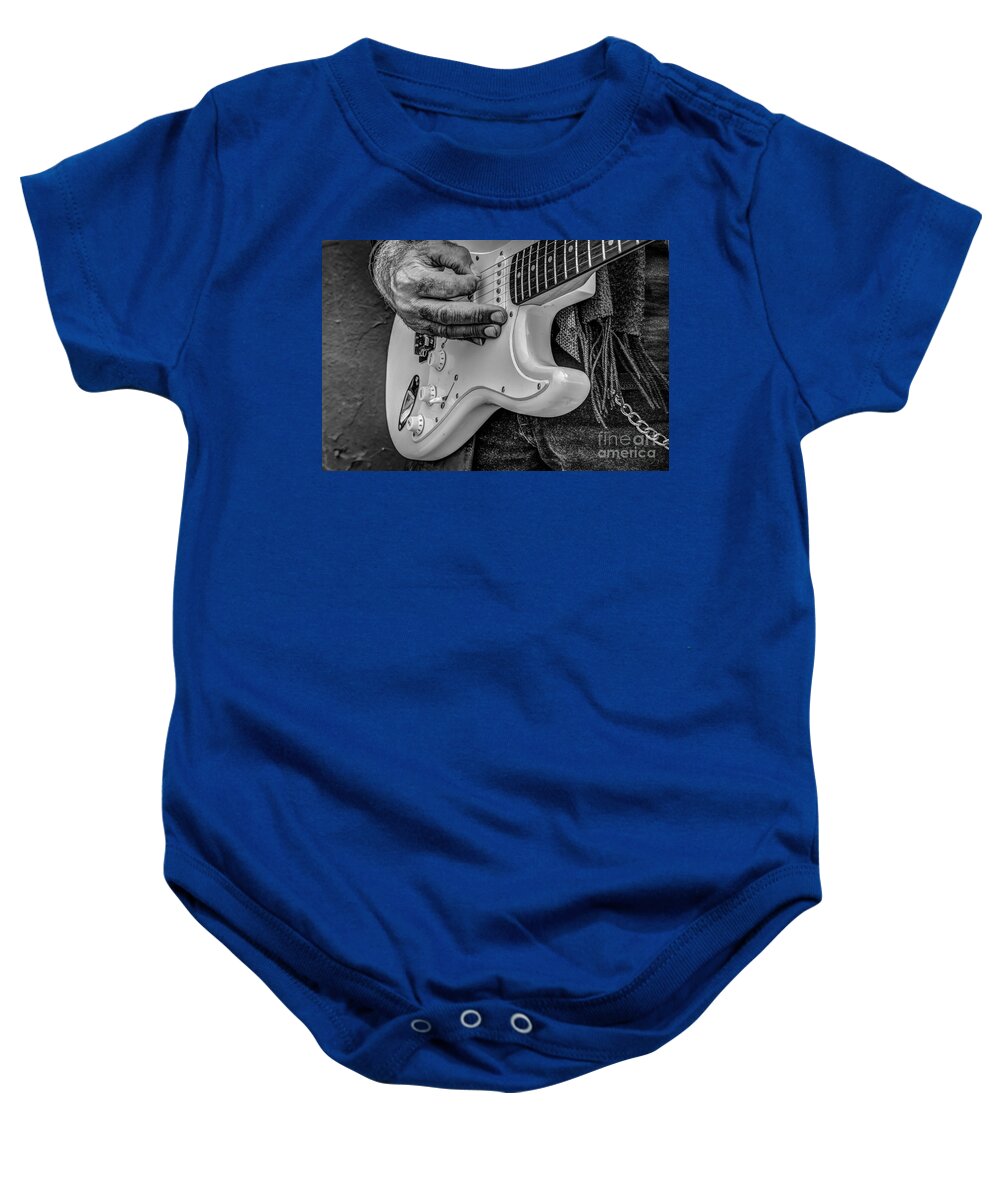 Fretting Baby Onesie featuring the photograph Fretting Hands 3 B W by George Kenhan