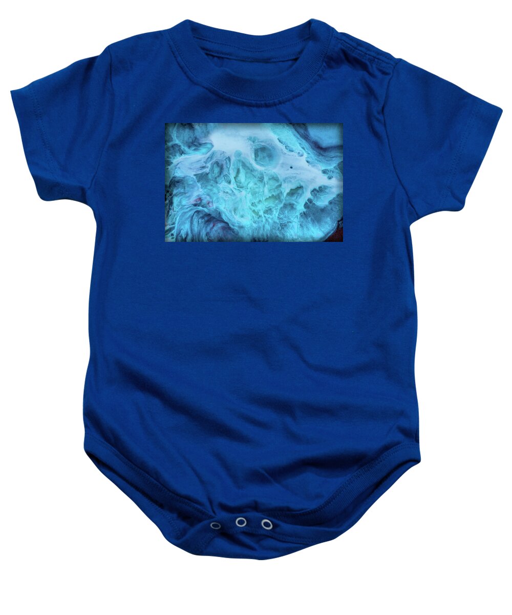 Blue Abstract Baby Onesie featuring the painting Frozen in time by Lilia S