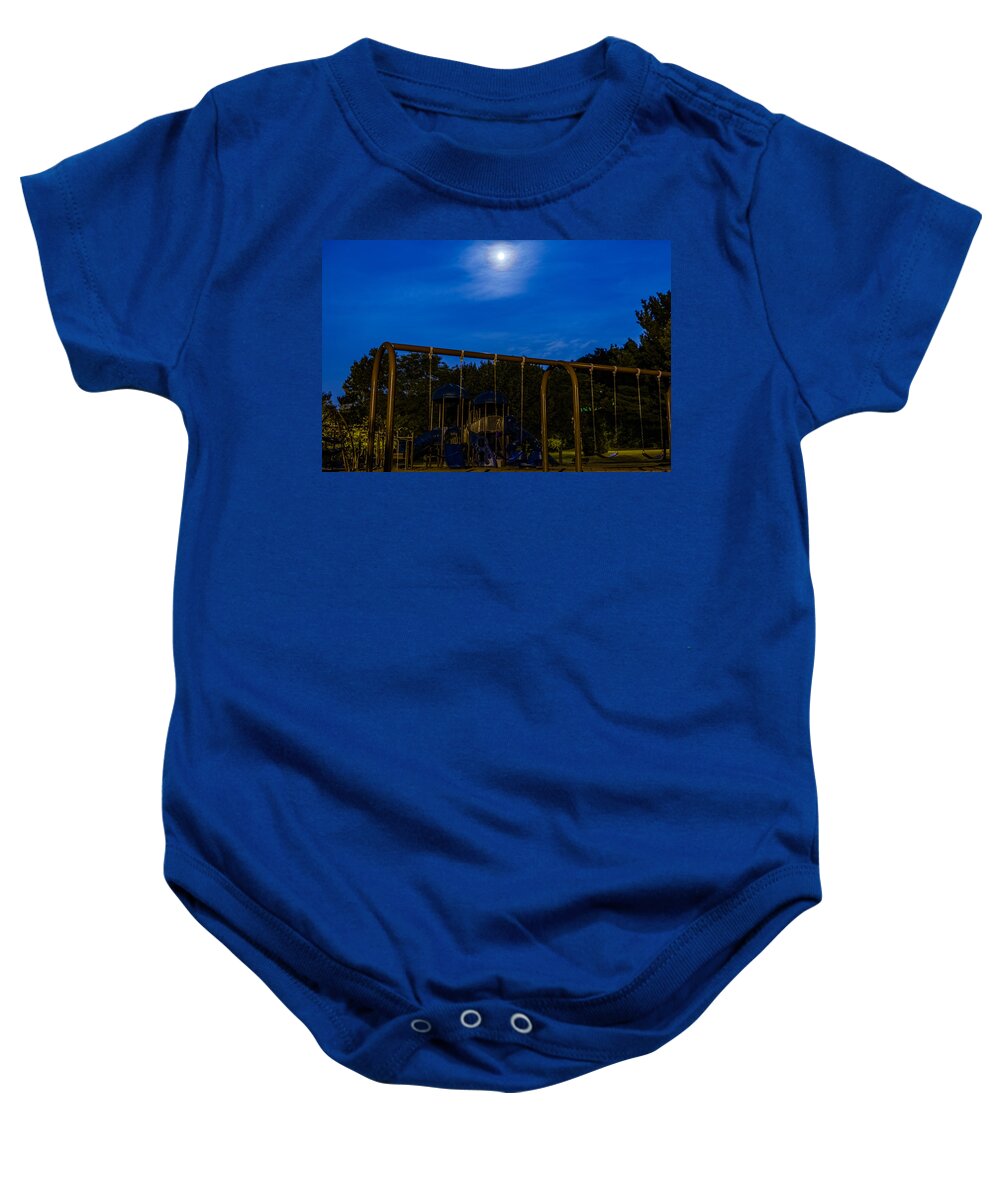 Kennedy Park Baby Onesie featuring the photograph Full moon over playground by SAURAVphoto Online Store