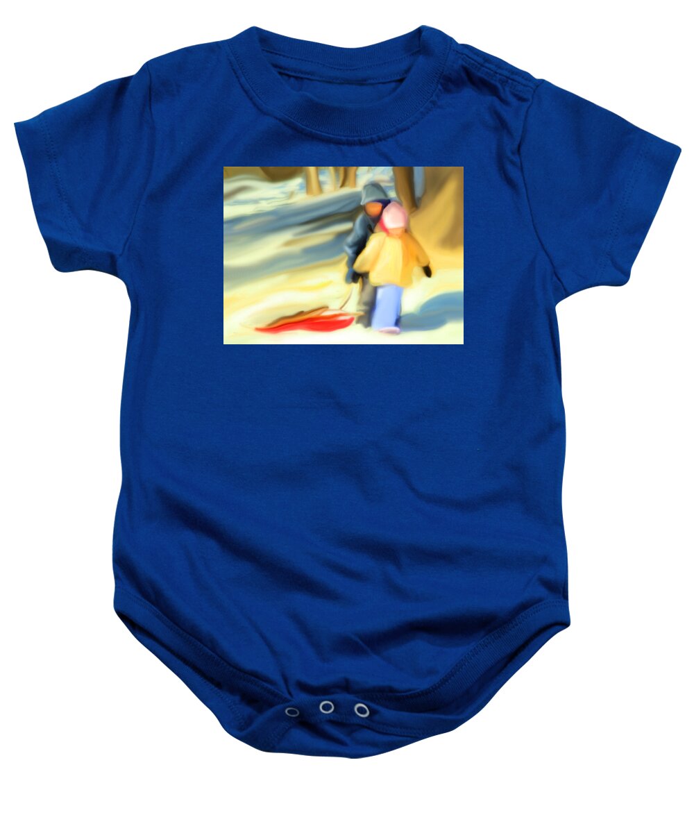 Theresa Tahara Baby Onesie featuring the photograph Gathering Firewood by Theresa Tahara