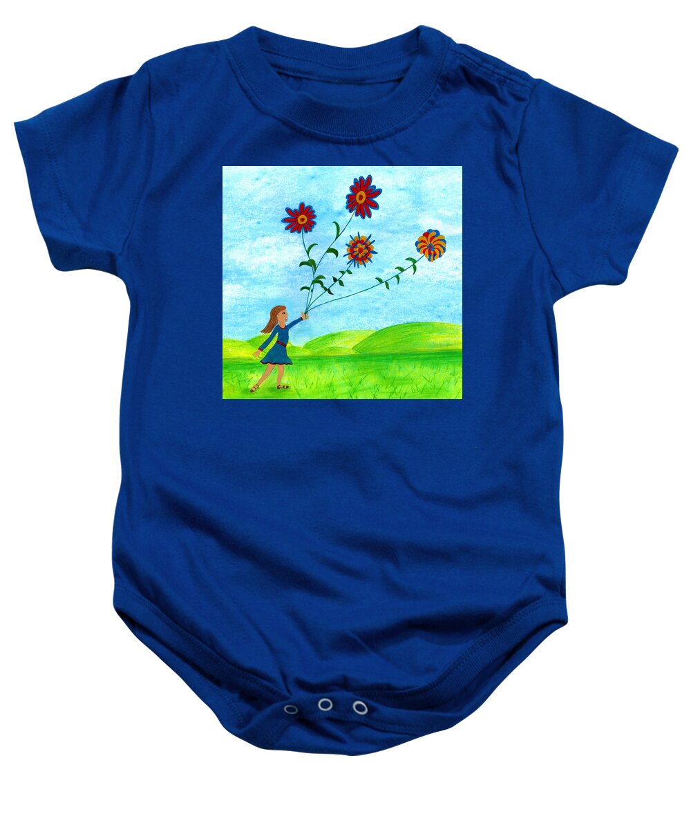 Landscape Baby Onesie featuring the digital art Girl With Flowers by Christina Wedberg