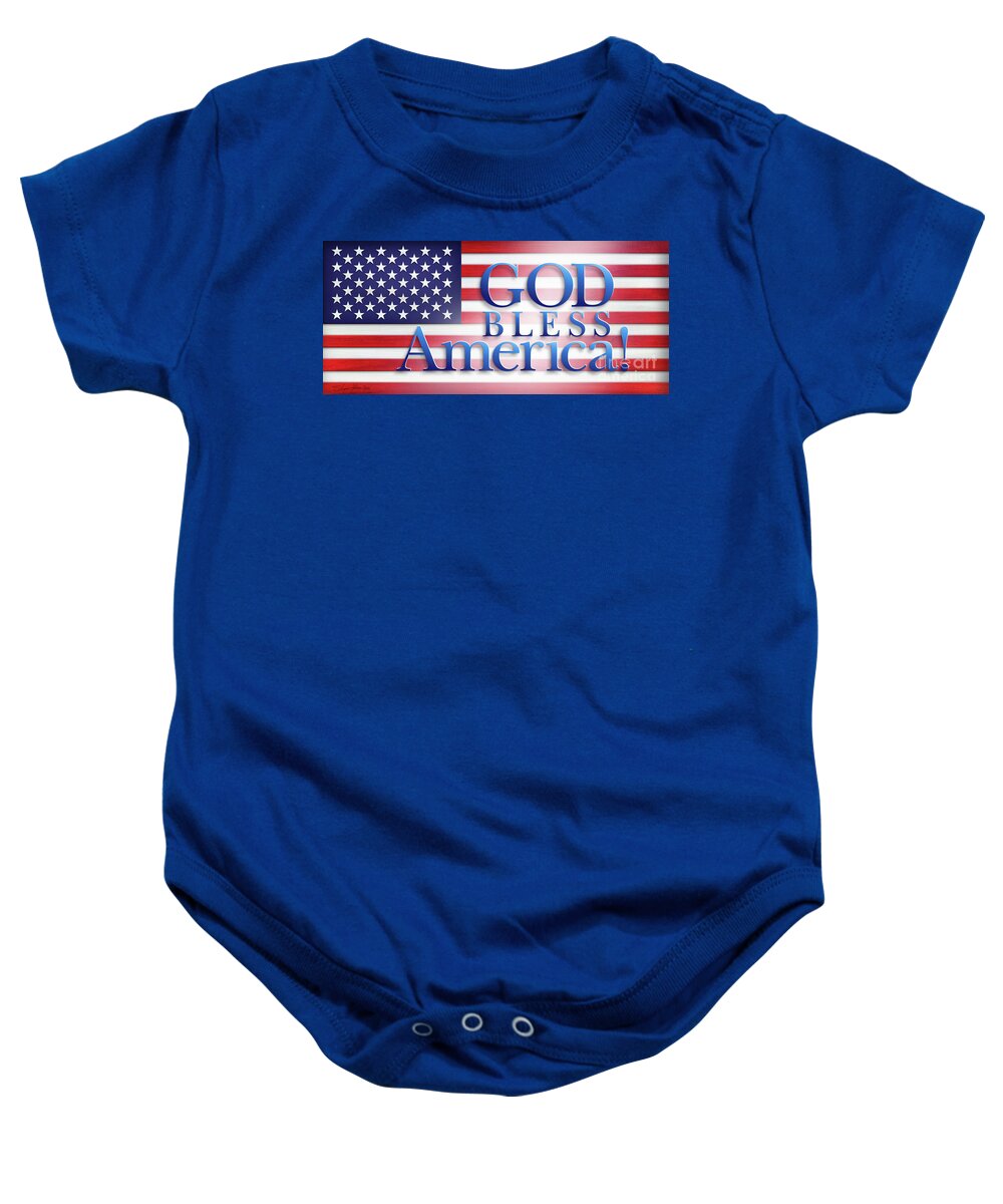God Bless America Baby Onesie featuring the mixed media God Bless America by Shevon Johnson